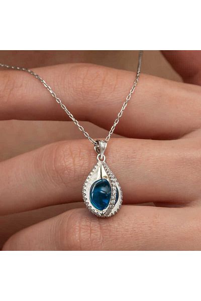 Skygo Silver Blue Zircon Stone Sphere Women's Necklace