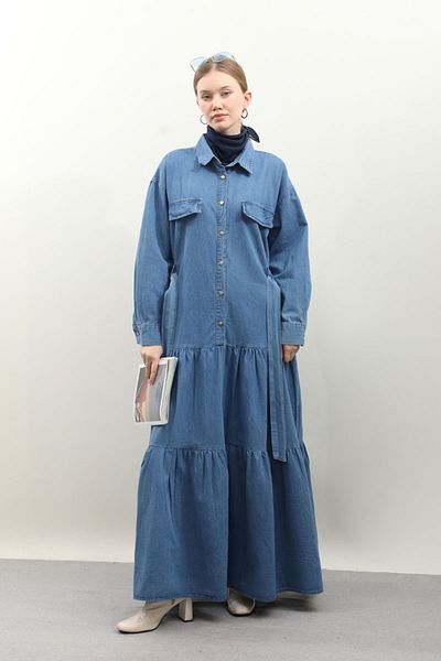 ZÜLAYS Rochie de denim cu jumătate de nasturi Albastru închis