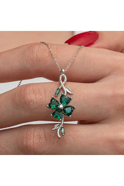 Skygo Silver Rotating Green Clover Women's Necklace