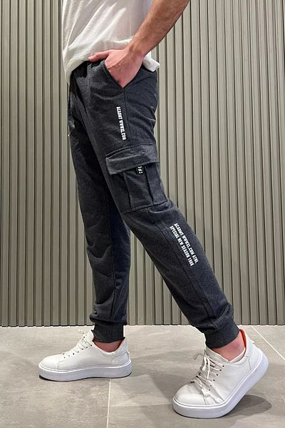 MİSHAR İTALİA Ανθρακί Πόδι Ribbed Cargo Pocket Jogger Sweatpants