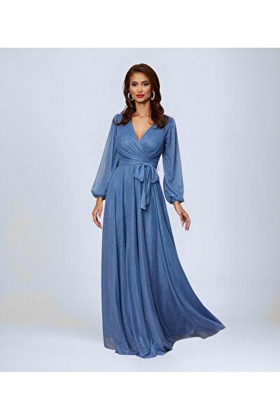 OTHERONE Kuşaklı Simli Tül Abiye Elbise