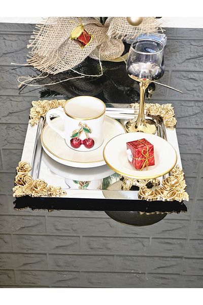 atabey home collection وعاء تركي ذهبي مكون من 6 قطع من ATLAS، وعاء تقديم للشاي والقهوة، وعاء سكر