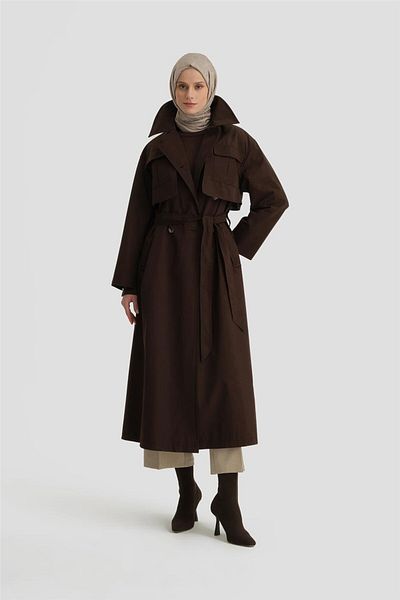 Armine 24K8000 Model Brown Cargo Top Coat - Pocketed
