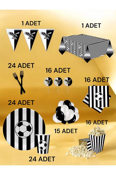 VibeHome Black and White Fan XL Pack for 24 - Birthday Party and Fun Events