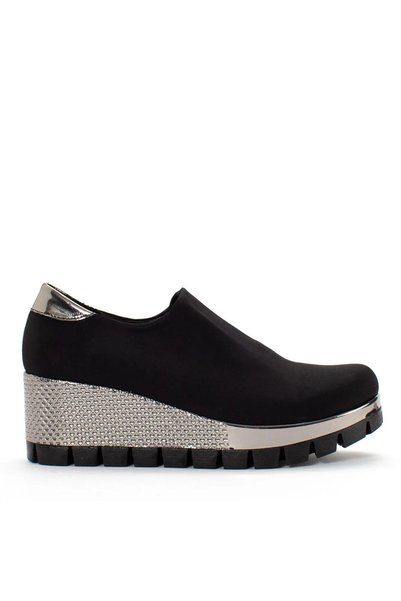 Eray Women's Black Silver Wedges Stretch Shoes