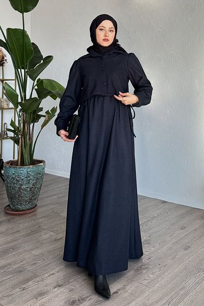 InStyle طقم سترة جيلي برباط جانبي باللون الأزرق الداكن