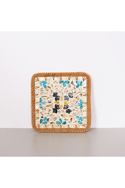 Mylamp Trivet perlat cu cadru din ratan de 23 cm - Placă sau decor de perete