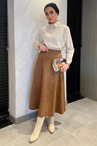 julude Tan γυναικεία μακριά καστόρινη φούστα Hijab