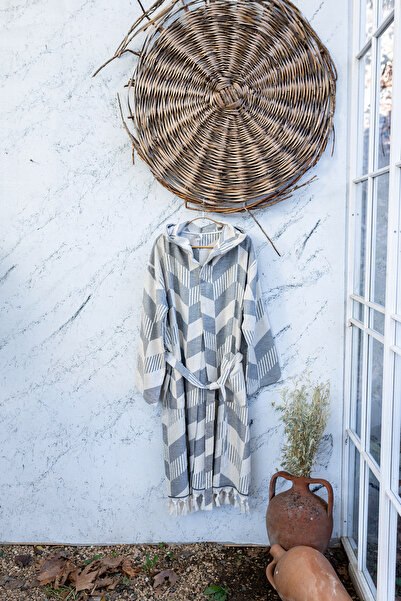 Kikoya رداء حمام من نسيج Herringbone Smoked Raised Terry Peshtemal - 100% قطن...