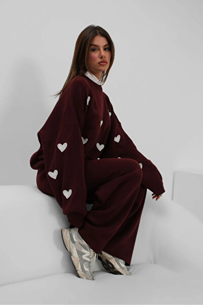 Colina Crew Neck Heart Sweater Pants Knitwear Bottom Top Set