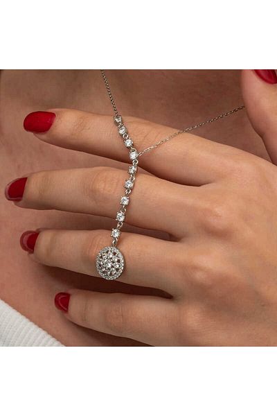 Skygo Silver Row Zircon Cubic Zirconia Flower Women Necklace
