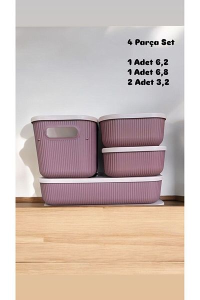Bayev Purple 4-Piece Storage Set - Bathroom Organizer with Lid, 3 Sizes Multi-Purpose Storage Bins