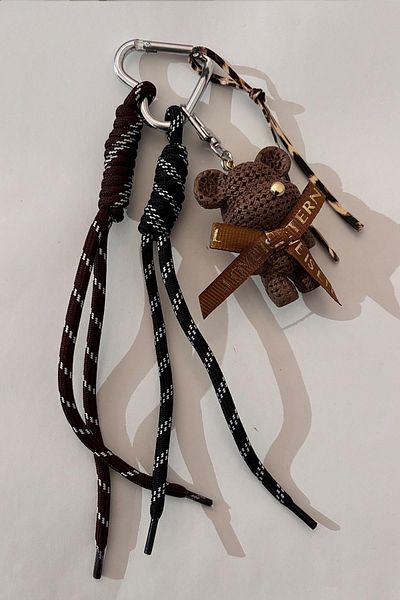 New Obsessions Leather Teddy Bear Keychain Bag Ornament
