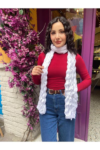 nehir eşarp Pleated Wave Shawl Solid Color 55 X 195 cm