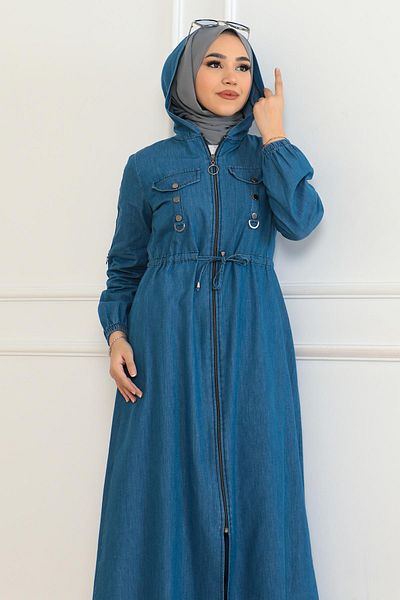 Modamihram Light Blue Hoodie and Lace-Up Jeans Set - 19235