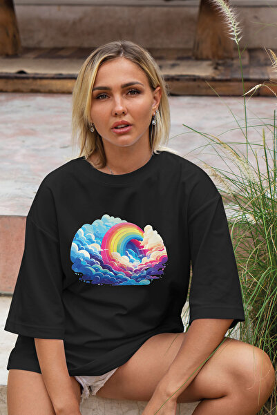 cc collection Tricou supradimensionat cu imprimeu curcubeu