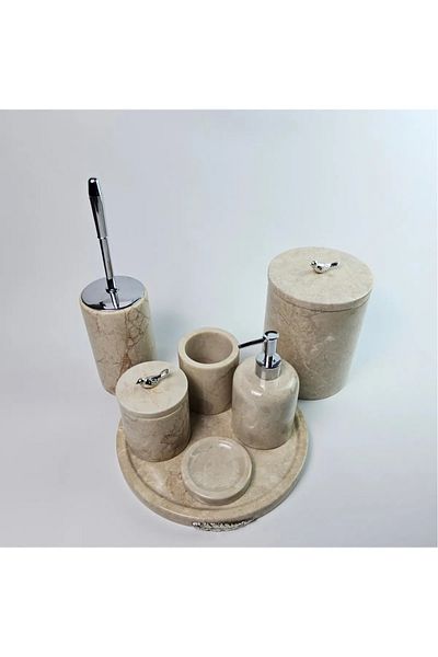 ege gross Decorative Natural Beige Marbroom Bathroom Set of 7 Marbroom Bathroom Set