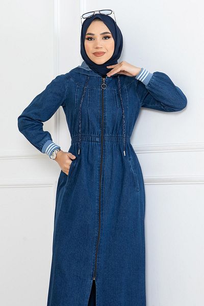 Modamihram Light Blue Hoodie and Elastic Waist Jeans Set - 19362