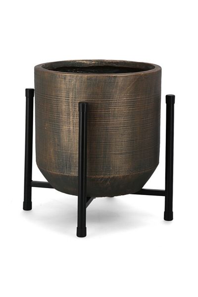 SERENE Textured Finish Cylindrical Metal Planter with Stand
