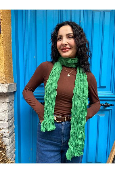 nehir eşarp Pleated Wave Shawl Solid Color 55 X 195 cm