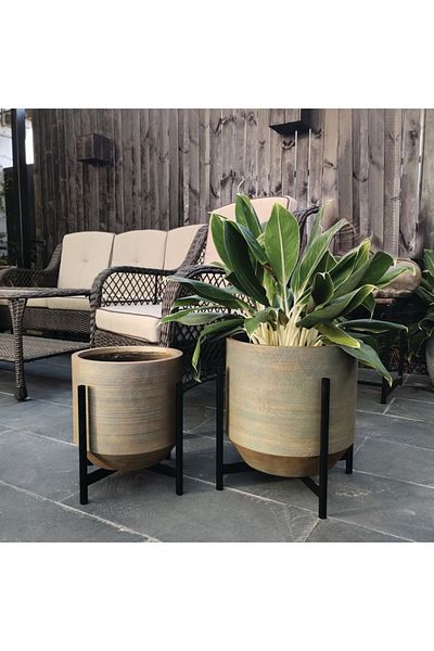 SERENE Textured Finish Cylindrical Metal Planter with Stand
