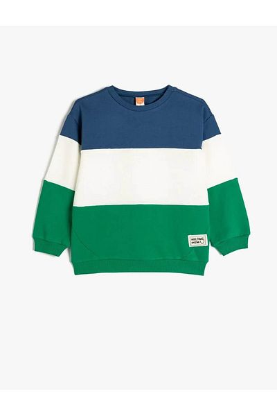 Koton Βαμβακερό φούτερ Color Block Μακρυμάνικο Crew Neck
