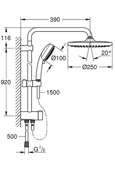 Grohe TEMPESTA COSMOPOLİTAN SYSTEM 250 DUVAR BAĞLANTILI, DİVERTÖRLÜ DUŞ SİSTEMİ - 26675000