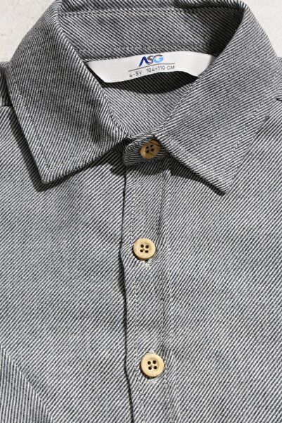 ASG TEKSTİL Gray Melange Color Bordered Long Sleeve Kids Shirt
