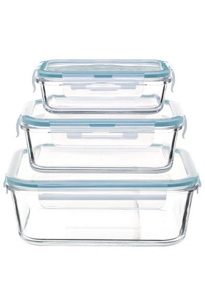 Five Simply Smart 3-Piece GM Clipeat Square Glass Food Conservation Box