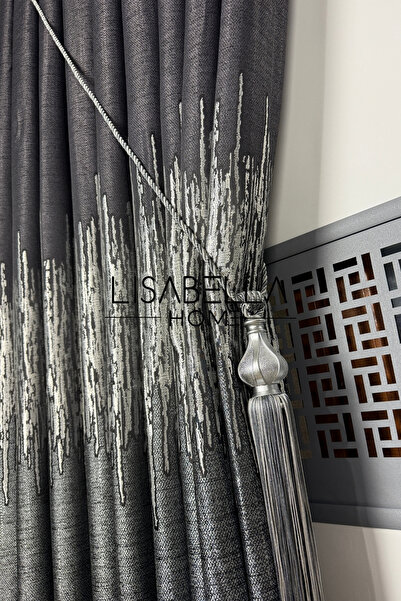 LisabellaHome Best of Background Anthracite Gray Panel Background Curtain - 1X2.5 Dense Pleat (Single Wing)