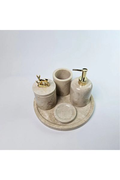 ege gross Decorative Natural Beige Marbroom Accessory 5 Pieces Marbroom Bathroom Set / Marbroom Bathroom Set