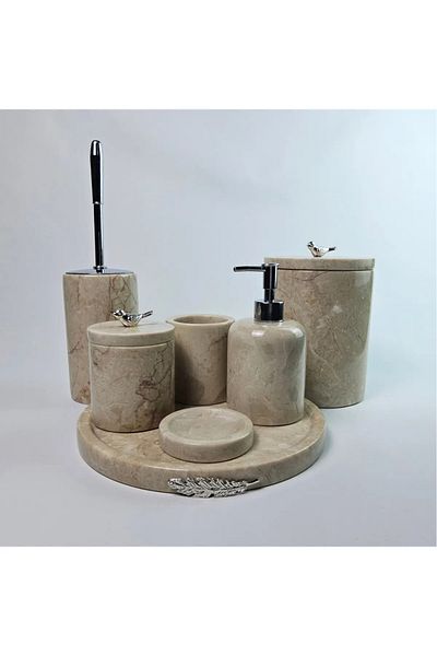 ege gross Decorative Natural Beige Marbroom Bathroom Set of 7 Marbroom Bathroom Set