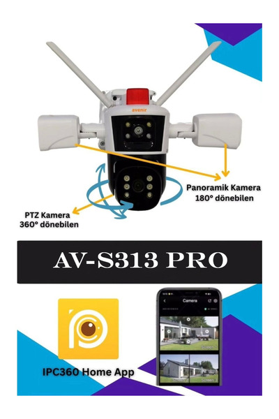 AVENİR Av-s313 Pro 3 Kameralı 12mp (3X4MP) 360 Derece 180 Panoramik Wifi Kamera Panelsiz
