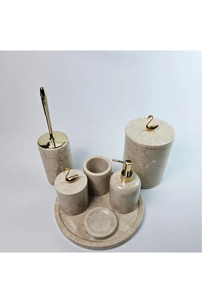 ege gross Decorative Natural Beige Marbroom Bathroom Set of 7 Marbroom Bathroom Set