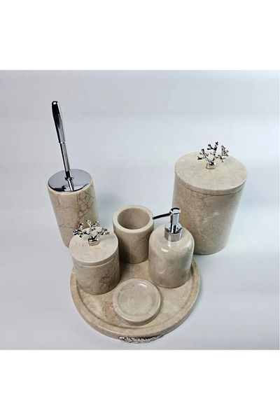 ege gross Decorative Natural Beige Marbroom Bathroom Set of 7 Marbroom Bathroom Set