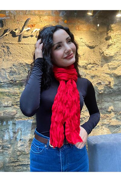 nehir eşarp Pleated Wave Shawl Solid Color 55 X 195 cm