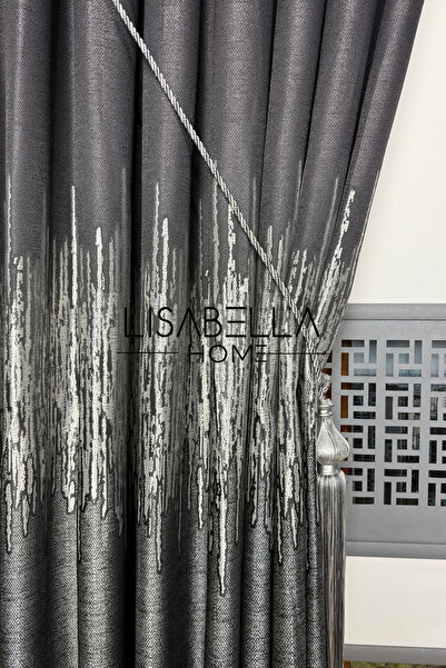LisabellaHome Best of Background Anthracite Gray Panel Background Curtain - 1X2.5 Dense Pleat (Single Wing)