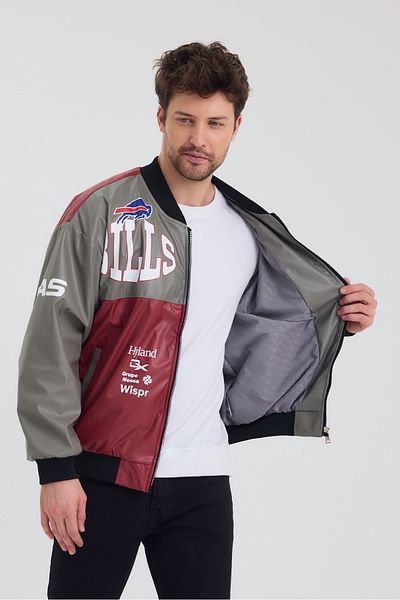 Black Level Men's Oversize Leather Garnished Printed Biker Coat College Jacket Bomber Casual Coat