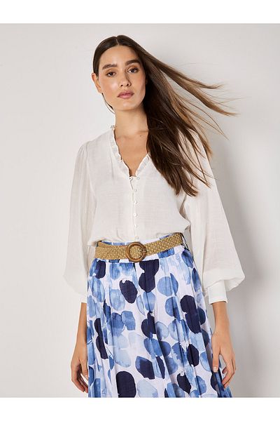 Apricot Abstrakter Druck Slub Shimmer Midirock
