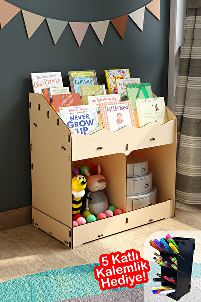 Mingitav Toby Ahşap Montessori Kitaplık Bebek Çocuk Odası Eğitici 6 Bölmeli İskandinav Tarz Raflı Kitaplık