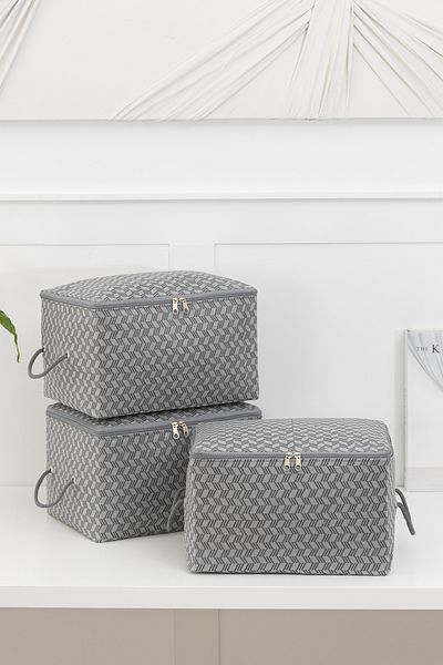 REKHOME 3-Piece Herringbone Patterned Gray Small Size under Base, Suitcase Organizer Scrap / 30X22X18