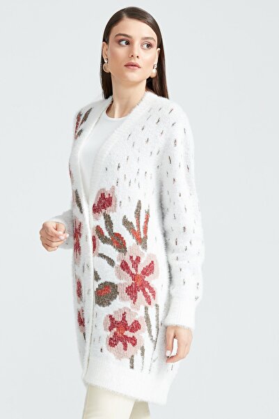 Tığ Triko ÇİÇEK DESENLİ HIRKA EKRU