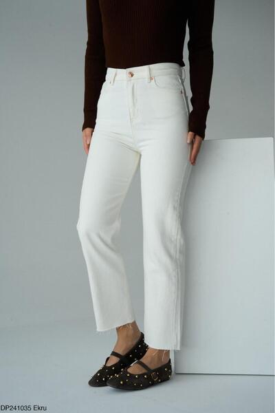 Lupies Γυναικείο λευκό τζιν παντελόνι Mom Jean ισοδύναμο με κοπή με λέιζερ