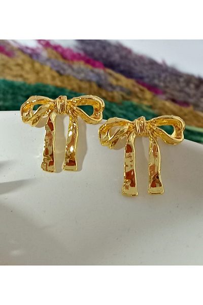 mos&more Gold Bow Design Stylish Women's Earrings