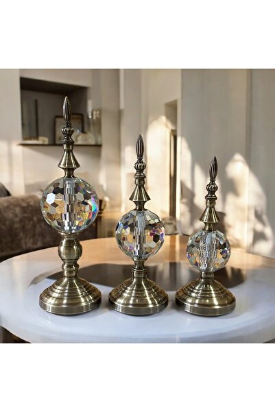 Gold home design 3’Lü Kesme Cam Dekoratif Alem Küre Eskitme Renk