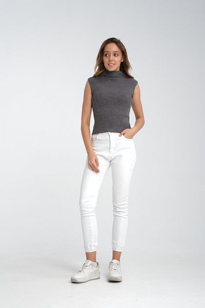 nisaNCa Zero Sleeve Knitwear Knit High Top Women's Bodysuit, Slim Fit, Stand Collar Sweater