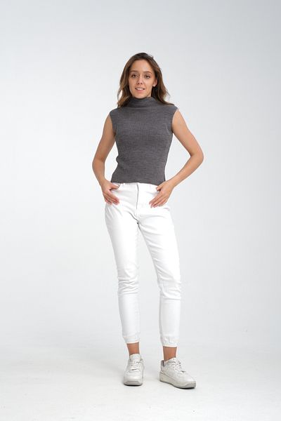 nisaNCa Zero Sleeve Knitwear Knit High Top Women's Bodysuit, Slim Fit, Stand Collar Sweater