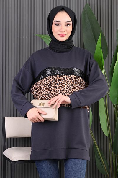 İmajButik Smoked Front Leopard Modal Tunic