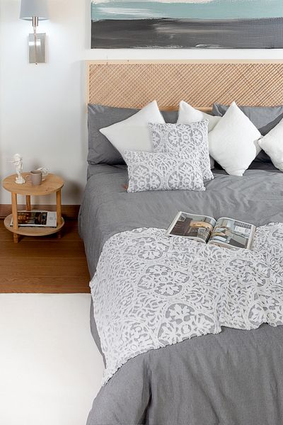HAMUR Bohemian Punch Ponch Patterned Gray Bed Runner Throw Pillow Set