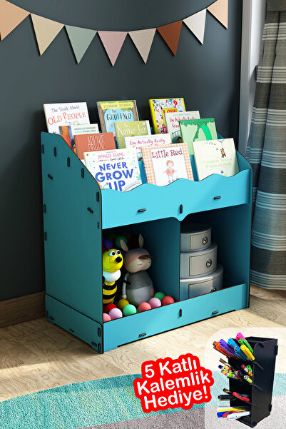 Mingitav Toby Ahşap Montessori Kitaplık Bebek Çocuk Odası Eğitici 6 Bölmeli İskandinav Tarz Raflı Kitaplık